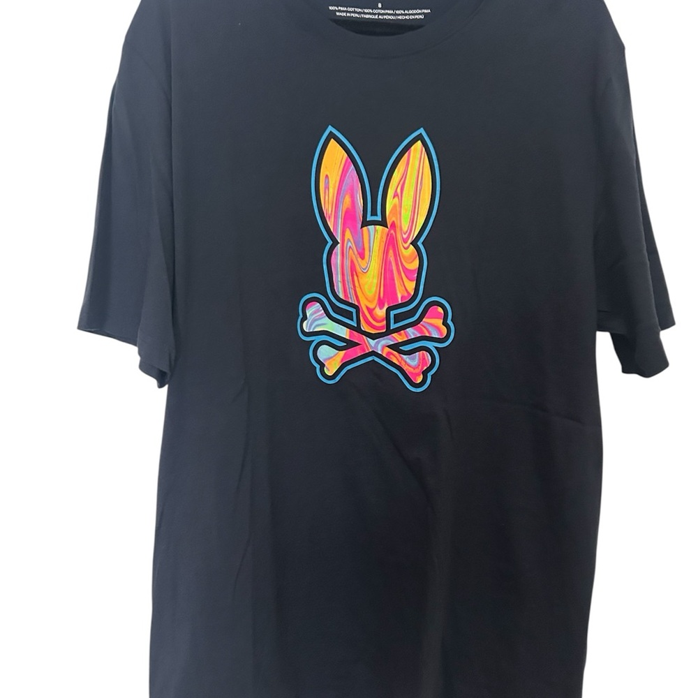Psycho Bunny Black Tee with Multi-Colored Swirled Accent - Size XXL (8)